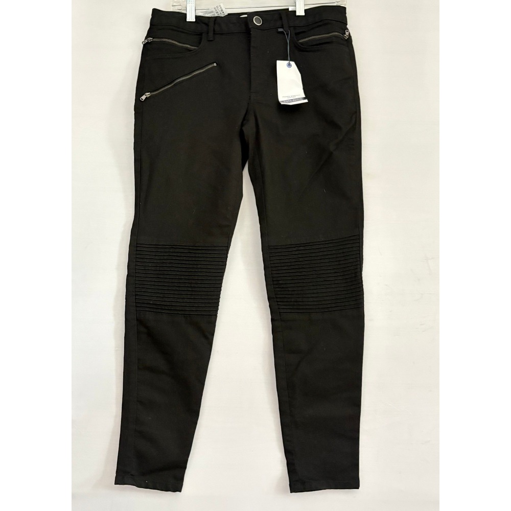 Zara Basic Z1975 Denim Black Moto Skinny Jeans Mid Rise Power Stretch Size 12